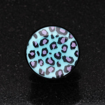 Detail View 1 of A Pair of Glow in the Dark Cheetah Print Single Flared Ear Gauge Plug-Blue/Aqua